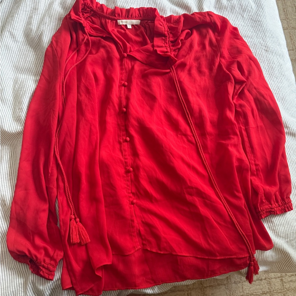 Maje Vibrant Red Blouse with Tassel Details
